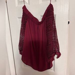 Express off the shoulder maroon 3/4 sleeve top - size medium
